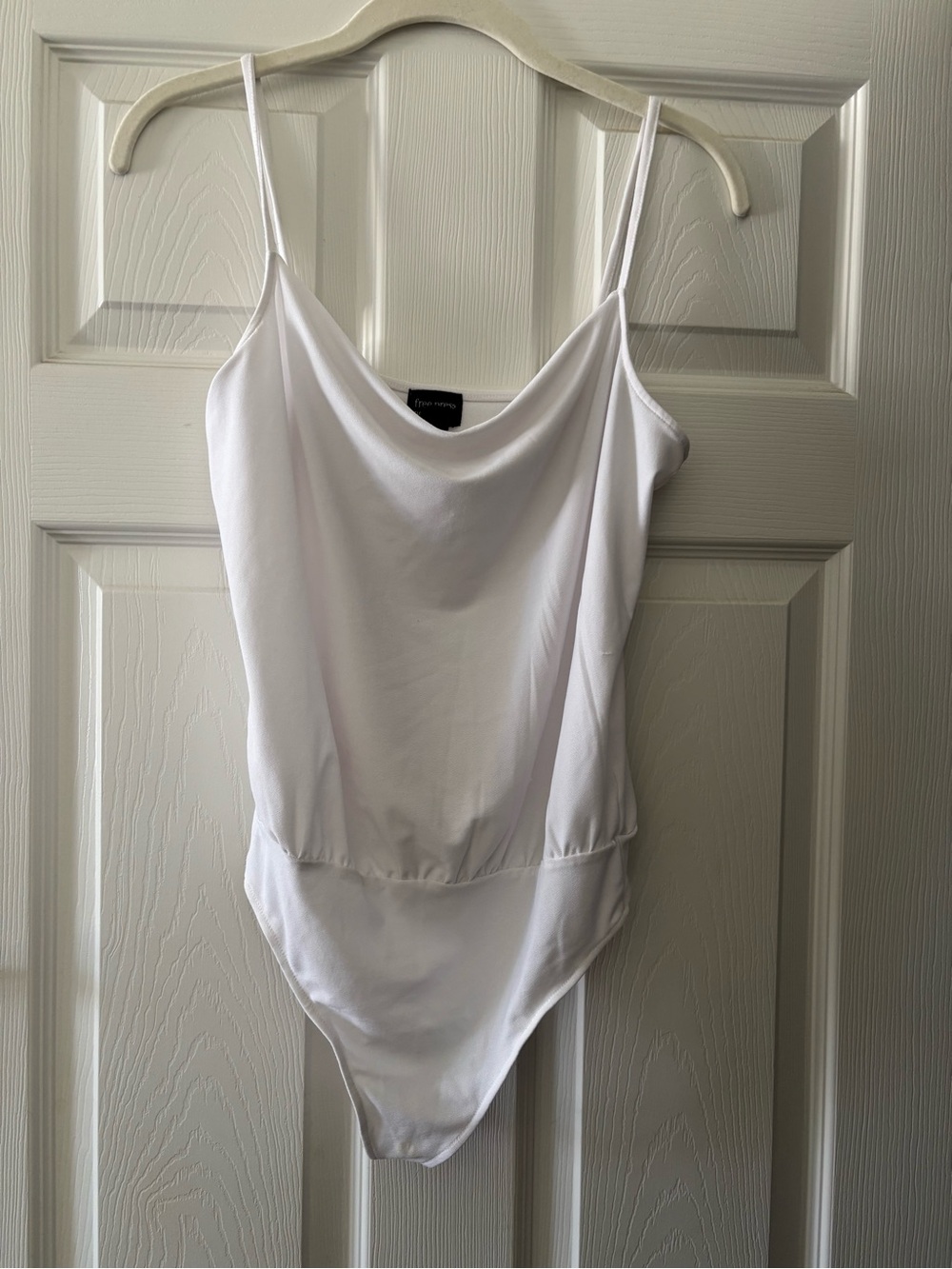 free press White Cowl Neck Spaghetti Strap Bodysuit